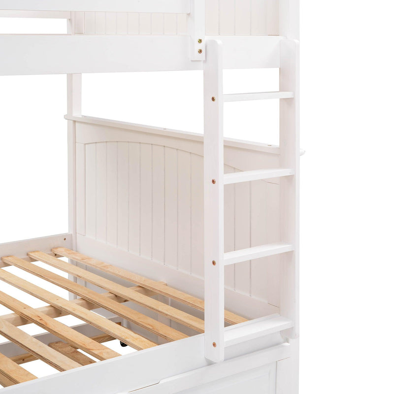 Full over Full Bunk Bed with Twin Size Trundle and Guardrails - White - Urban Living Furniture (Los Angeles, CA)