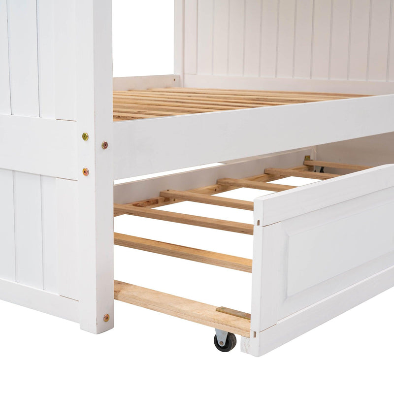 Full over Full Bunk Bed with Twin Size Trundle and Guardrails - White - Urban Living Furniture (Los Angeles, CA)