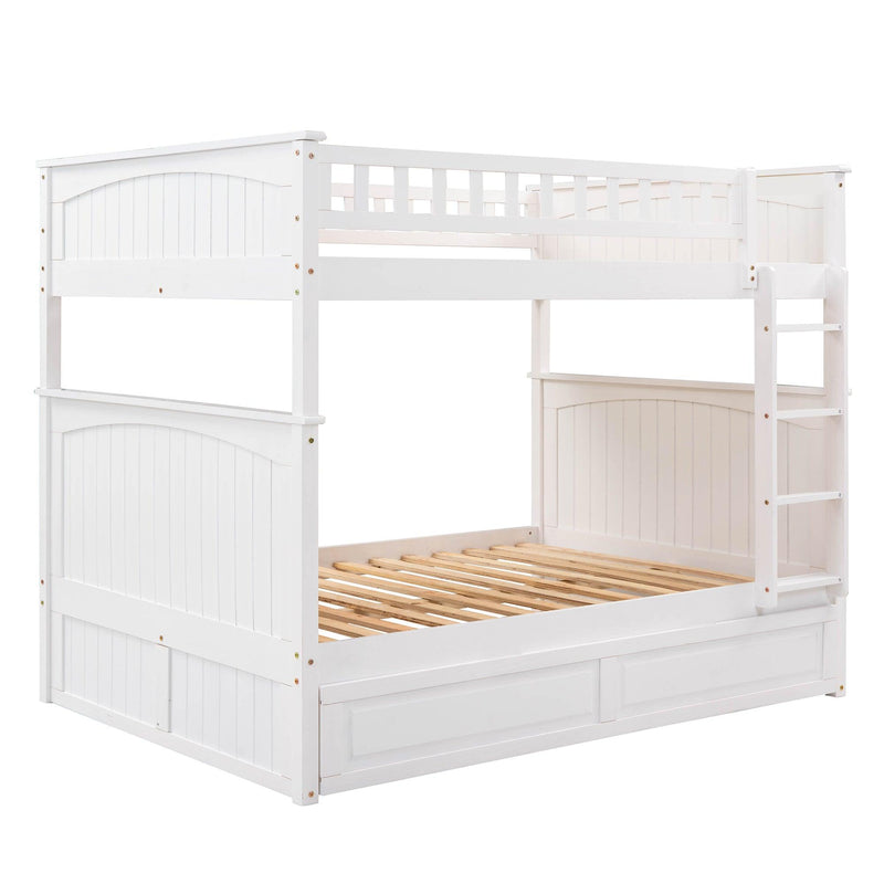 Full over Full Bunk Bed with Twin Size Trundle and Guardrails - White - Urban Living Furniture (Los Angeles, CA)