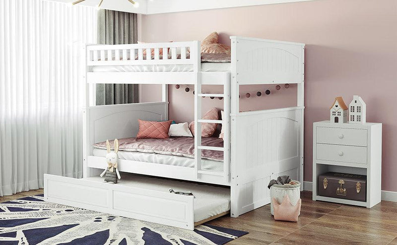 Full over Full Bunk Bed with Twin Size Trundle and Guardrails - White - Urban Living Furniture (Los Angeles, CA)