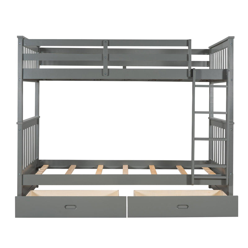 Twin over Twin Bunk Bed with Ladders and TwoStorage Drawers - Gray - Urban Living Furniture (Los Angeles, CA)