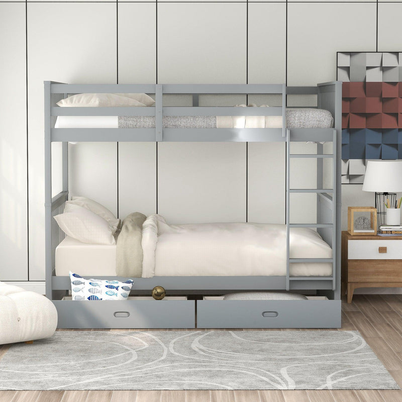 Twin over Twin Bunk Bed with Ladders and TwoStorage Drawers - Gray - Urban Living Furniture (Los Angeles, CA)