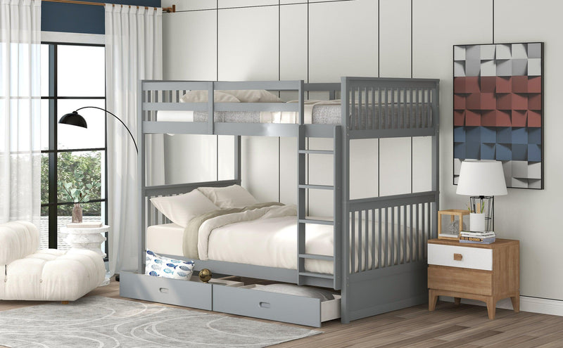 Twin over Twin Bunk Bed with Ladders and TwoStorage Drawers - Gray - Urban Living Furniture (Los Angeles, CA)