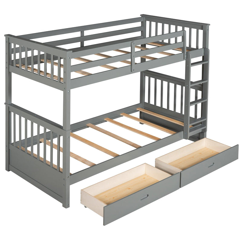 Twin over Twin Bunk Bed with Ladders and TwoStorage Drawers - Gray - Urban Living Furniture (Los Angeles, CA)