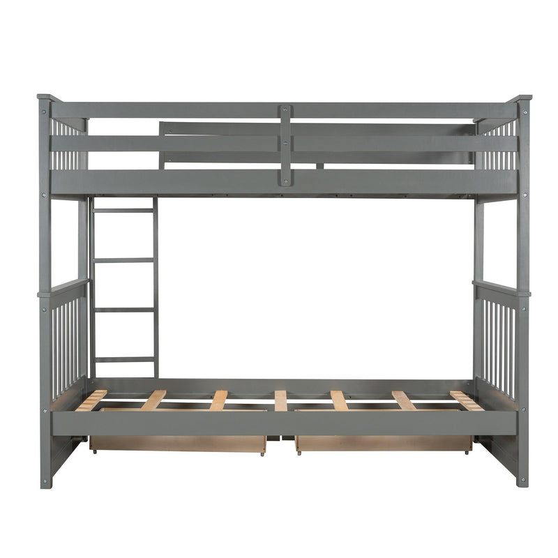 Twin over Twin Bunk Bed with Ladders and TwoStorage Drawers - Gray - Urban Living Furniture (Los Angeles, CA)