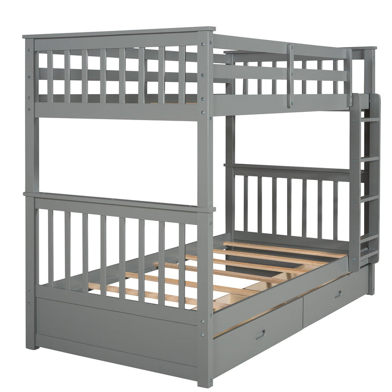 Twin over Twin Bunk Bed with Ladders and TwoStorage Drawers - Gray - Urban Living Furniture (Los Angeles, CA)