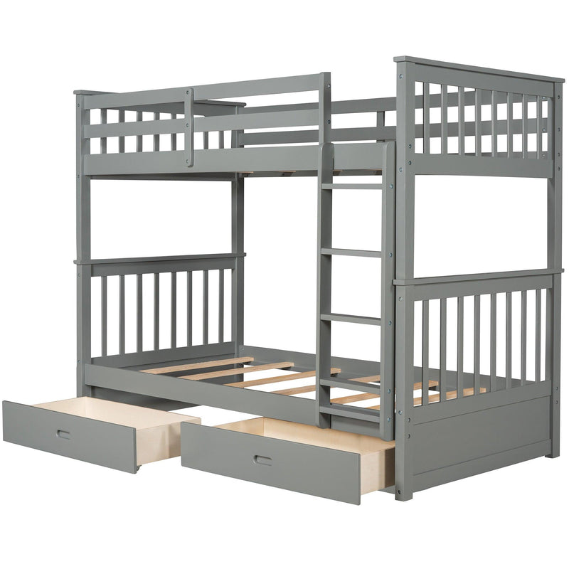 Twin over Twin Bunk Bed with Ladders and TwoStorage Drawers - Gray - Urban Living Furniture (Los Angeles, CA)