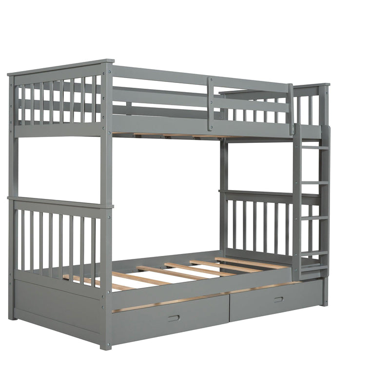 Twin over Twin Bunk Bed with Ladders and TwoStorage Drawers - Gray - Urban Living Furniture (Los Angeles, CA)