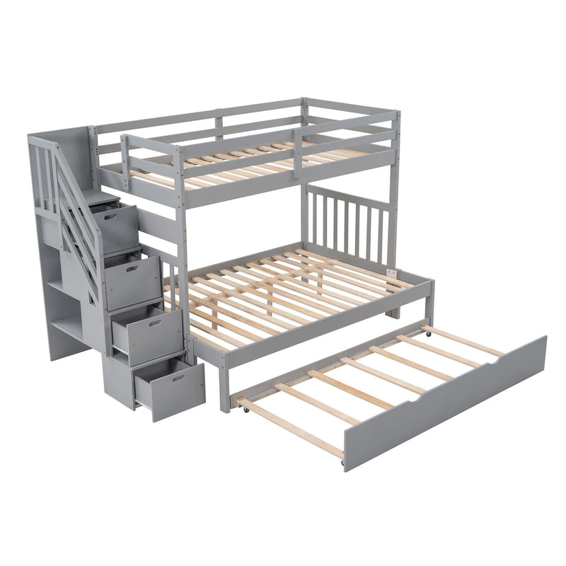 Twin over Twin or Twin over Full Convertible Bunk Bed withStorage Drawers and Twin Size Trundle Bed - Gray