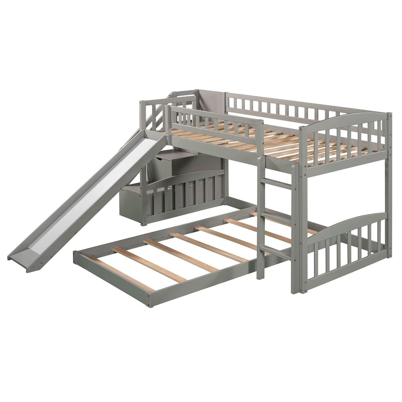 Twin over Twin Bunk Bed with Two Stairway Drawers and Slide - Gray - Urban Living Furniture (Los Angeles, CA)