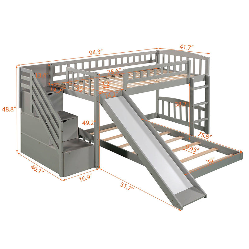 Twin over Twin Bunk Bed with Two Stairway Drawers and Slide - Gray - Urban Living Furniture (Los Angeles, CA)