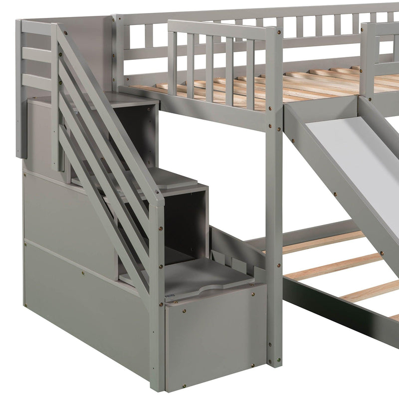 Twin over Twin Bunk Bed with Two Stairway Drawers and Slide - Gray - Urban Living Furniture (Los Angeles, CA)