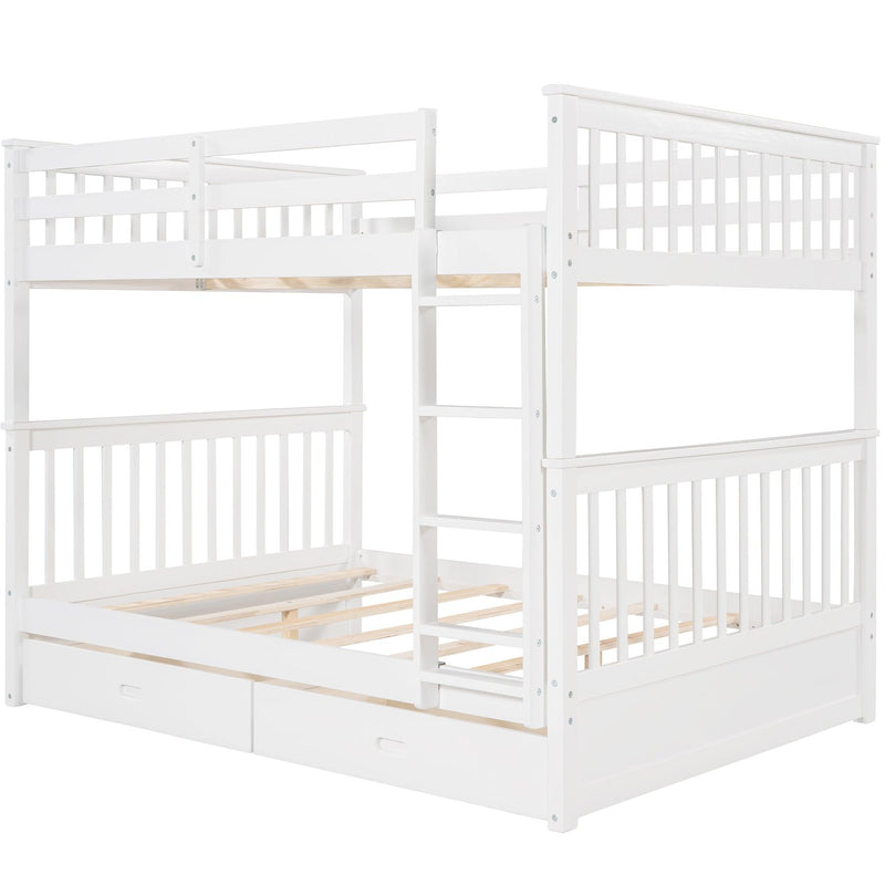 Full over Full Bunk Bed with Ladders and TwoStorage Drawers - White - Urban Living Furniture (Los Angeles, CA)