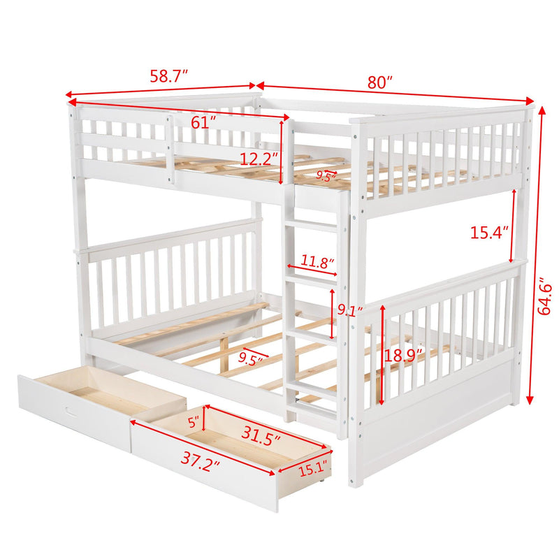 Full over Full Bunk Bed with Ladders and TwoStorage Drawers - White - Urban Living Furniture (Los Angeles, CA)