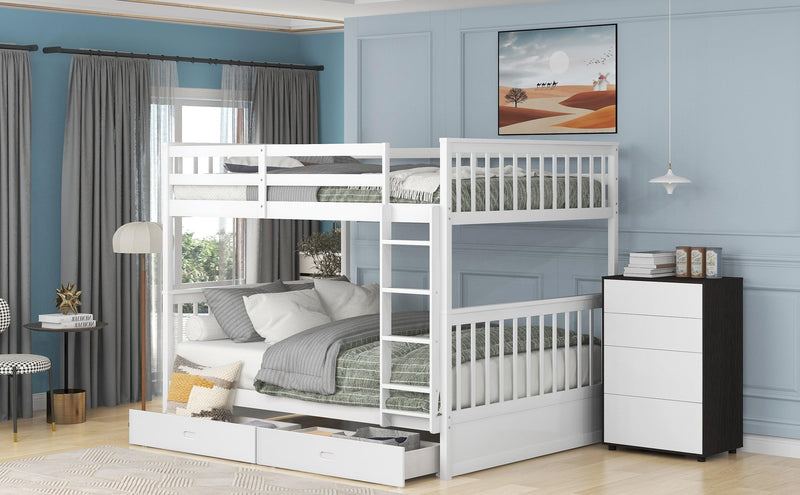 Full over Full Bunk Bed with Ladders and TwoStorage Drawers - White - Urban Living Furniture (Los Angeles, CA)