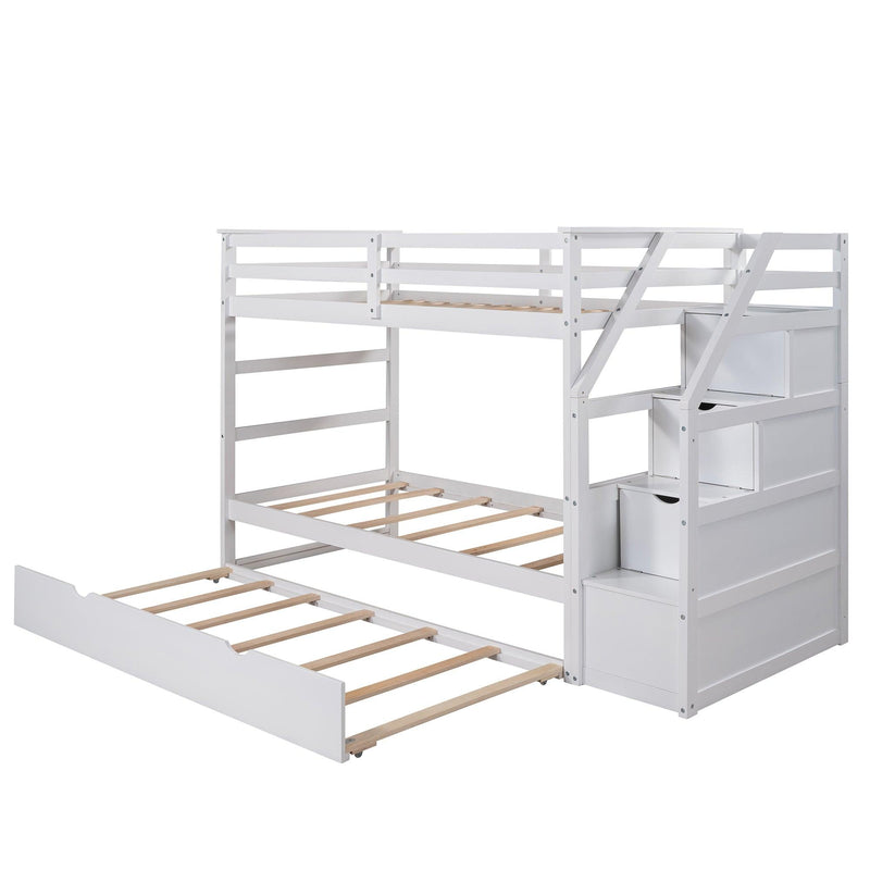 Twin over Twin Bunk Bed withStorage Staircase and Twin Size Trundle Bed - White - Urban Living Furniture (Los Angeles, CA)