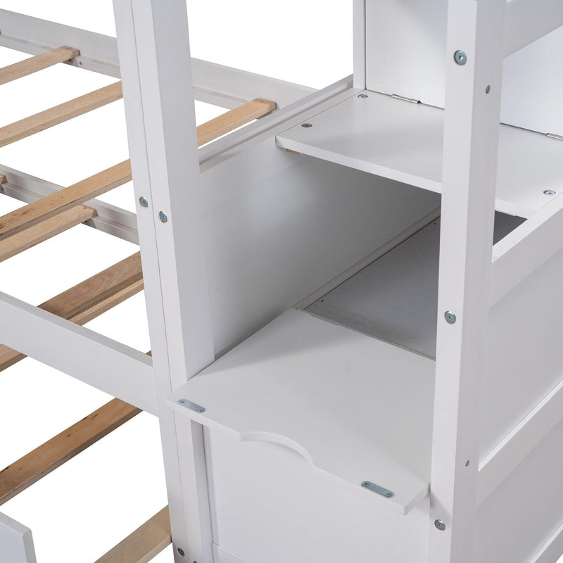 Twin over Twin Bunk Bed withStorage Staircase and Twin Size Trundle Bed - White - Urban Living Furniture (Los Angeles, CA)