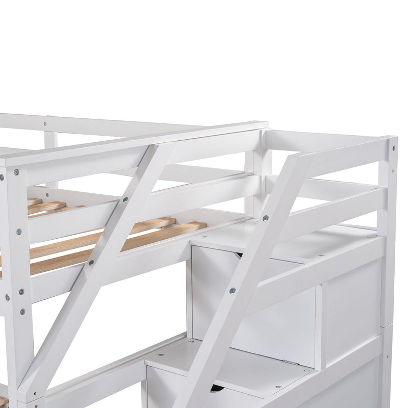 Twin over Twin Bunk Bed withStorage Staircase and Twin Size Trundle Bed - White - Urban Living Furniture (Los Angeles, CA)