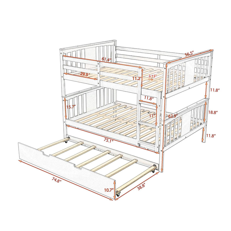 Full over Full Convertible Bunk Bed with Twin Size Trundle and Ladder - Gray - Urban Living Furniture (Los Angeles, CA)