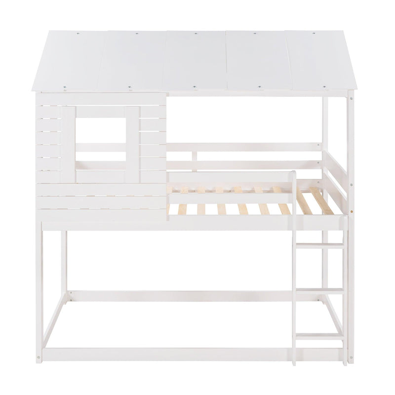 Twin Over Twin House Shaped Bunk Bed with Guardrail and Ladder - White - Urban Living Furniture (Los Angeles, CA)