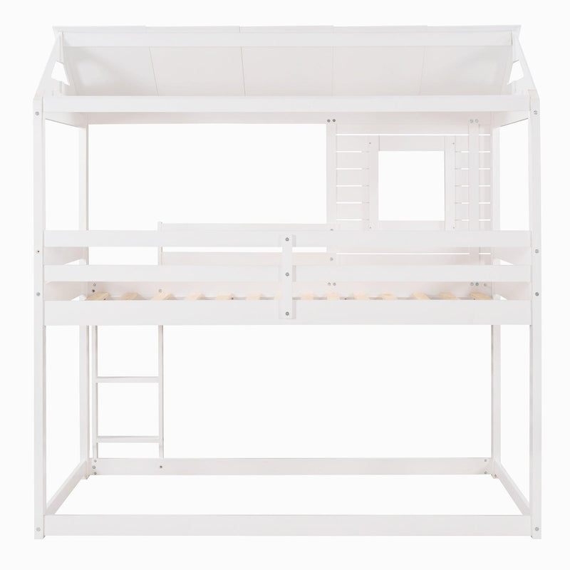 Twin Over Twin House Shaped Bunk Bed with Guardrail and Ladder - White - Urban Living Furniture (Los Angeles, CA)