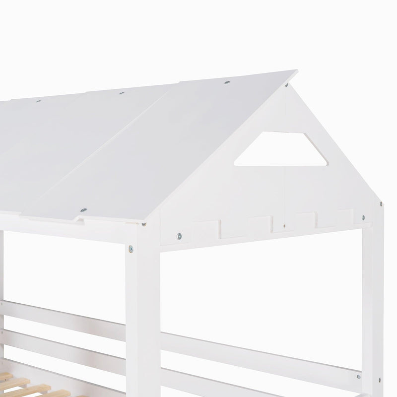 Twin Over Twin House Shaped Bunk Bed with Guardrail and Ladder - White - Urban Living Furniture (Los Angeles, CA)