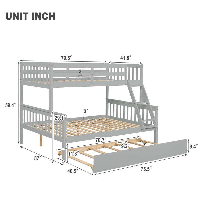 Twin over Full Convertible Bunk Bed with Lader, Safety Rails and Twin Size Trundle - Gray - Urban Living Furniture (Los Angeles, CA)