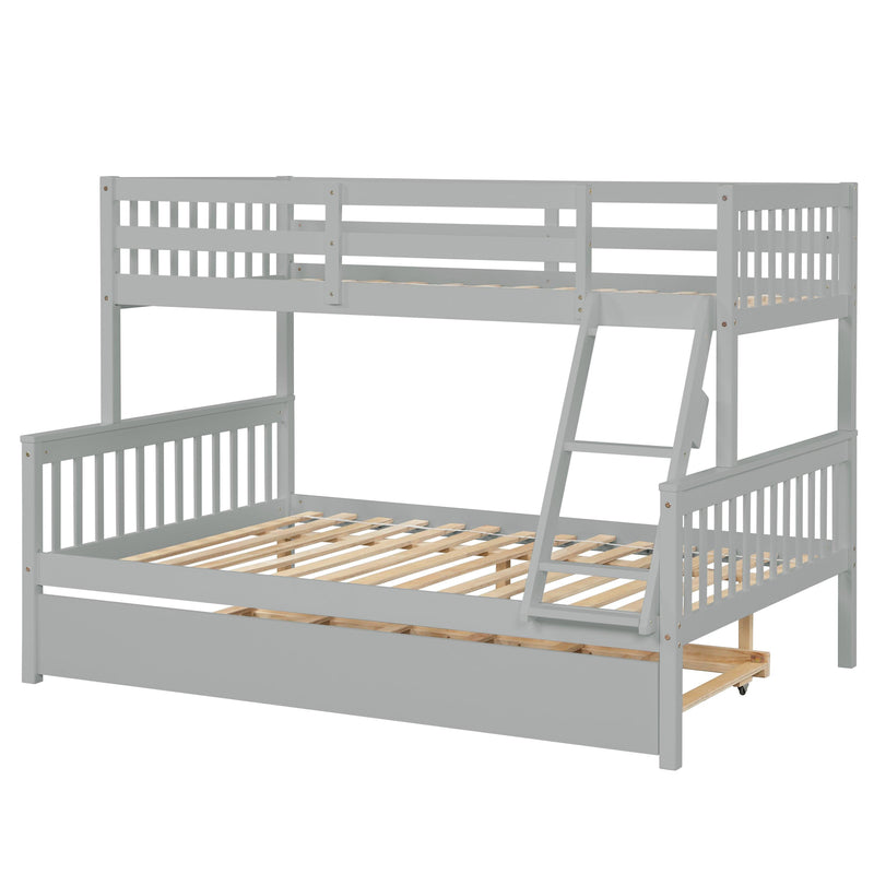 Twin over Full Convertible Bunk Bed with Lader, Safety Rails and Twin Size Trundle - Gray - Urban Living Furniture (Los Angeles, CA)