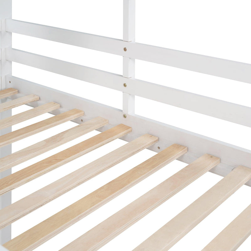 Twin over Twin House Shaped Bunk Bed withStorage Stairs, Guardrail and Ladder - White - Urban Living Furniture (Los Angeles, CA)