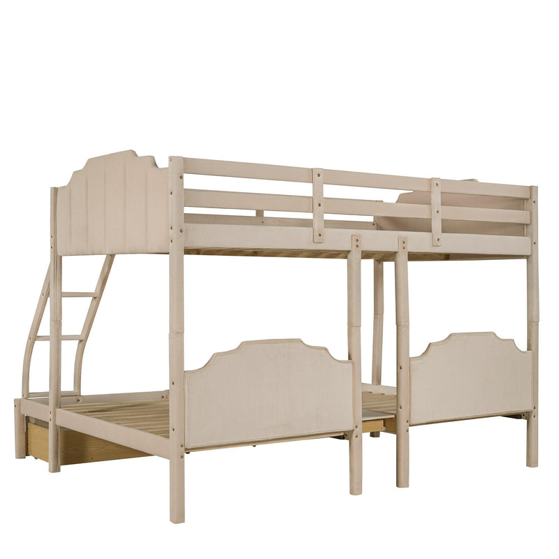 Full over Twin and Twin Bunk Bed with Drawers and Guardrails - Beige - Urban Living Furniture (Los Angeles, CA)