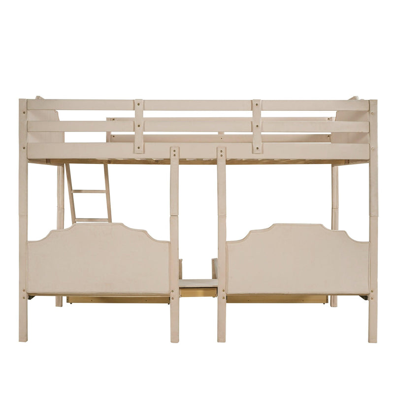 Full over Twin and Twin Bunk Bed with Drawers and Guardrails - Beige - Urban Living Furniture (Los Angeles, CA)