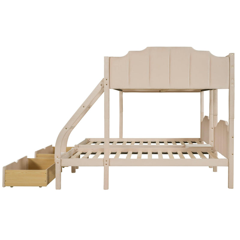 Full over Twin and Twin Bunk Bed with Drawers and Guardrails - Beige - Urban Living Furniture (Los Angeles, CA)