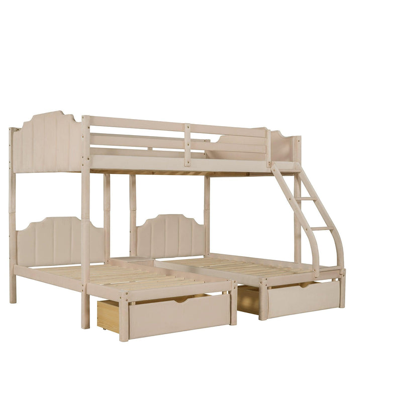 Full over Twin and Twin Bunk Bed with Drawers and Guardrails - Beige - Urban Living Furniture (Los Angeles, CA)