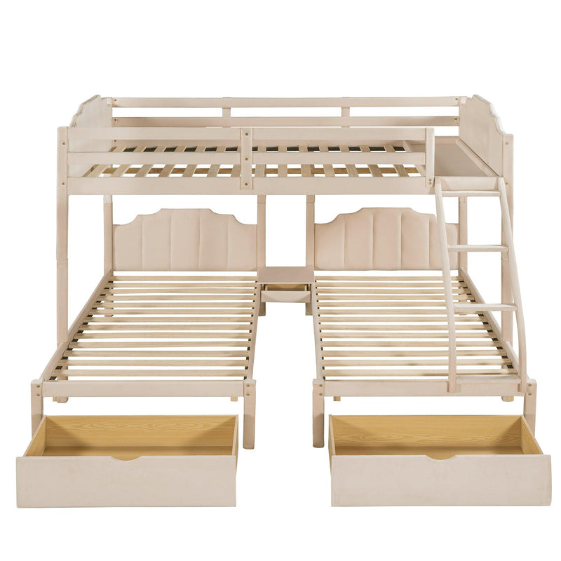 Full over Twin and Twin Bunk Bed with Drawers and Guardrails - Beige - Urban Living Furniture (Los Angeles, CA)