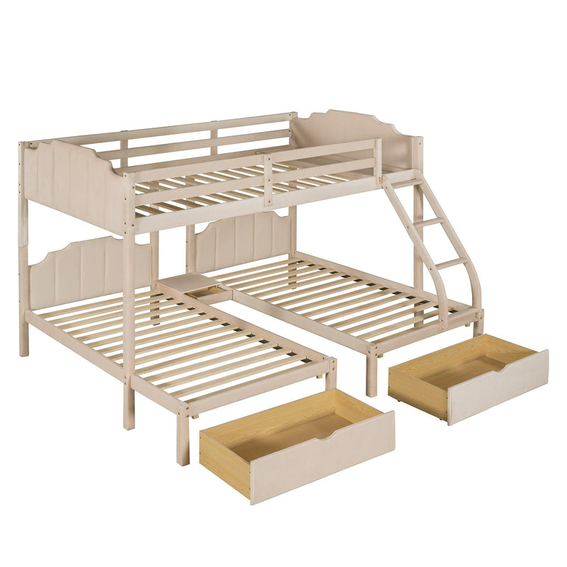 Full over Twin and Twin Bunk Bed with Drawers and Guardrails - Beige - Urban Living Furniture (Los Angeles, CA)