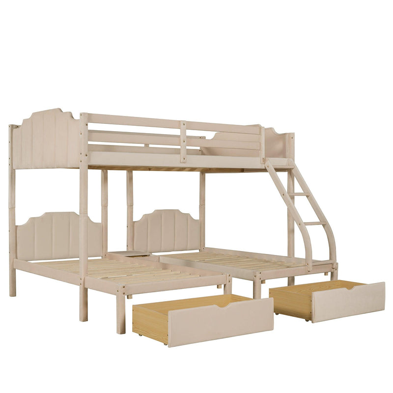 Full over Twin and Twin Bunk Bed with Drawers and Guardrails - Beige - Urban Living Furniture (Los Angeles, CA)