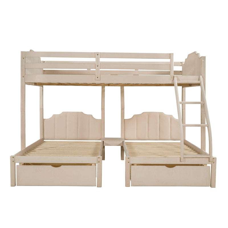 Full over Twin and Twin Bunk Bed with Drawers and Guardrails - Beige - Urban Living Furniture (Los Angeles, CA)