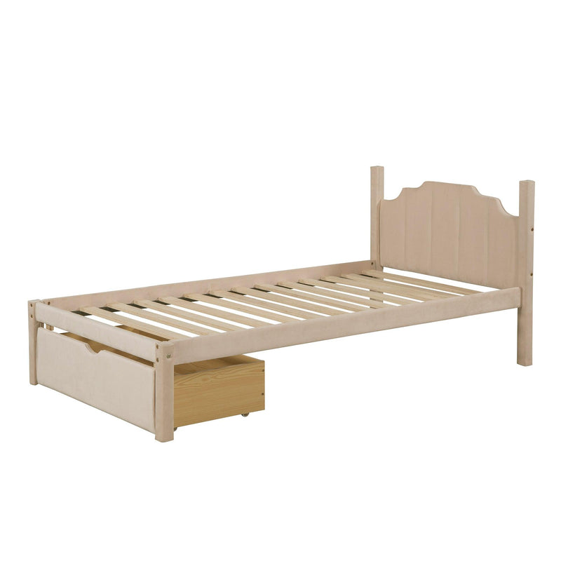 Full over Twin and Twin Bunk Bed with Drawers and Guardrails - Beige - Urban Living Furniture (Los Angeles, CA)