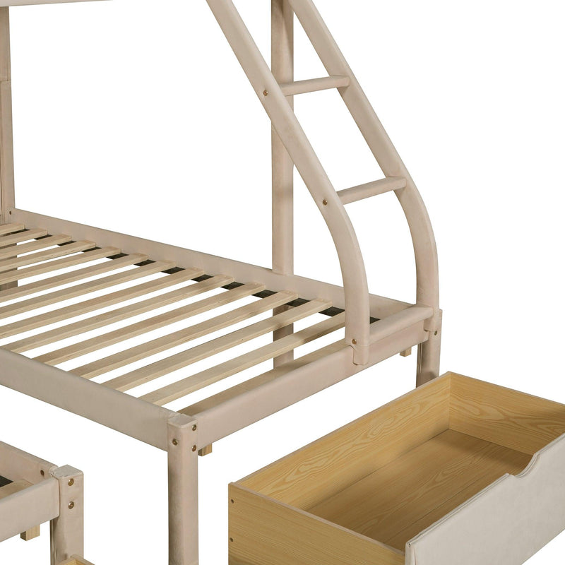 Full over Twin and Twin Bunk Bed with Drawers and Guardrails - Beige - Urban Living Furniture (Los Angeles, CA)