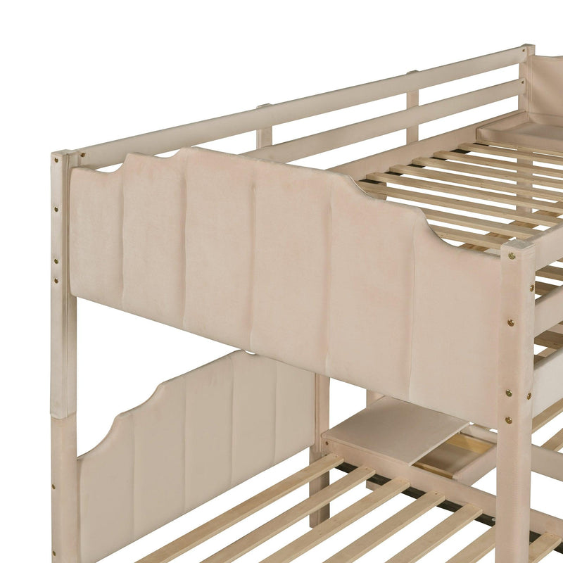 Full over Twin and Twin Bunk Bed with Drawers and Guardrails - Beige - Urban Living Furniture (Los Angeles, CA)