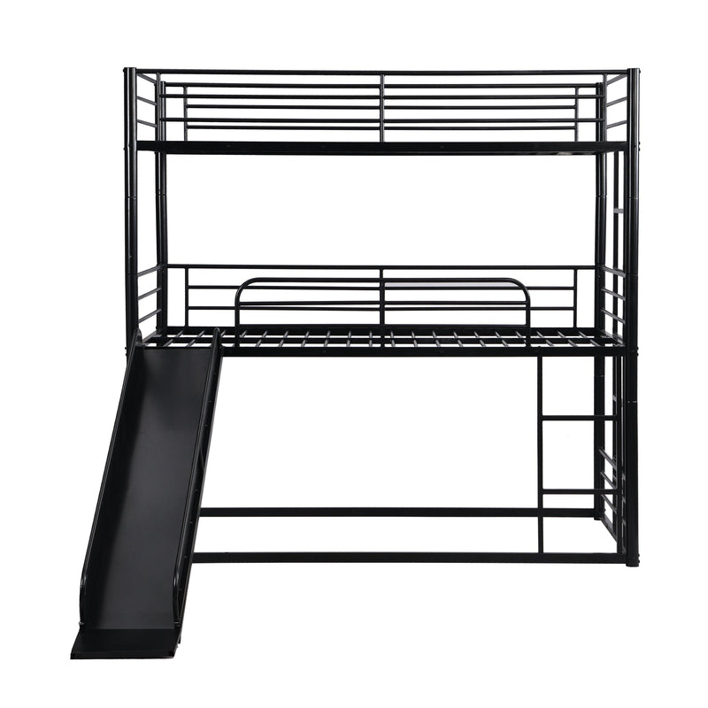 Twin Size Convertible Metal Bunk Bed with Ladders and Slide - Black - Urban Living Furniture (Los Angeles, CA)