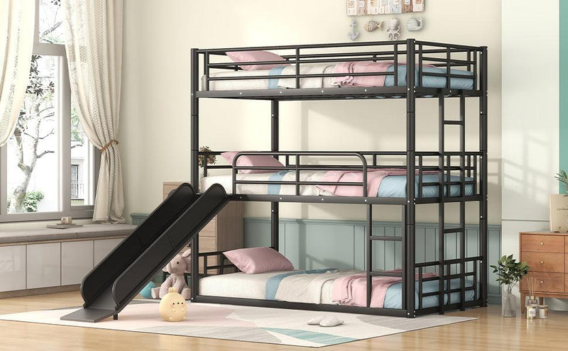 Twin Size Convertible Metal Bunk Bed with Ladders and Slide - Black - Urban Living Furniture (Los Angeles, CA)