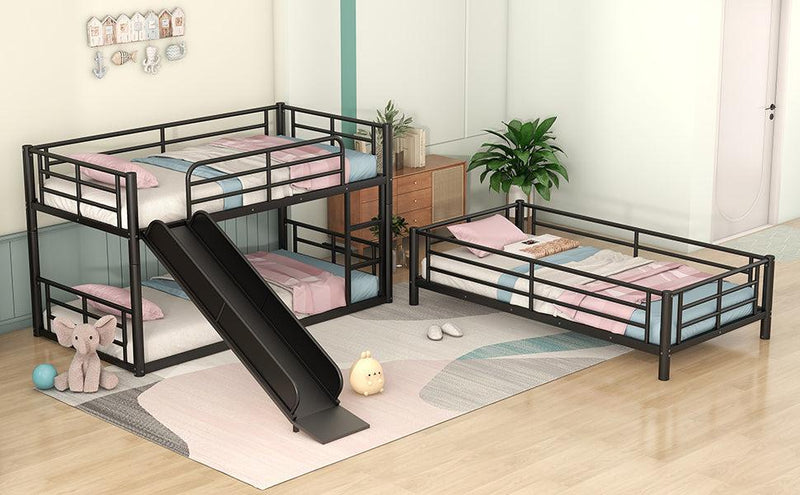 Twin Size Convertible Metal Bunk Bed with Ladders and Slide - Black - Urban Living Furniture (Los Angeles, CA)