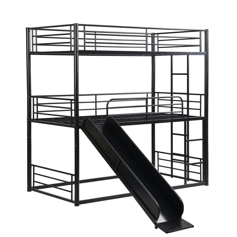 Twin Size Convertible Metal Bunk Bed with Ladders and Slide - Black - Urban Living Furniture (Los Angeles, CA)