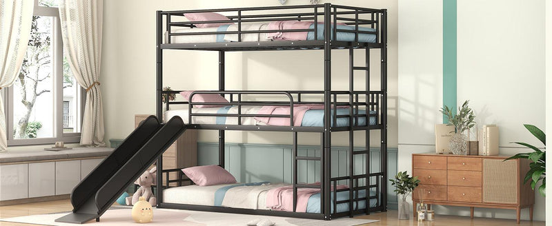 Twin Size Convertible Metal Bunk Bed with Ladders and Slide - Black - Urban Living Furniture (Los Angeles, CA)