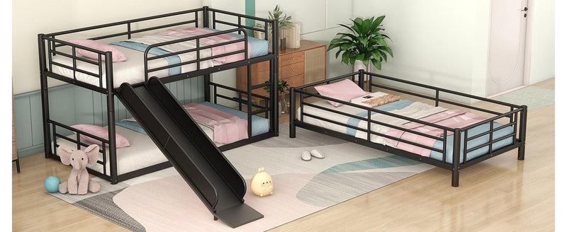 Twin Size Convertible Metal Bunk Bed with Ladders and Slide - Black - Urban Living Furniture (Los Angeles, CA)