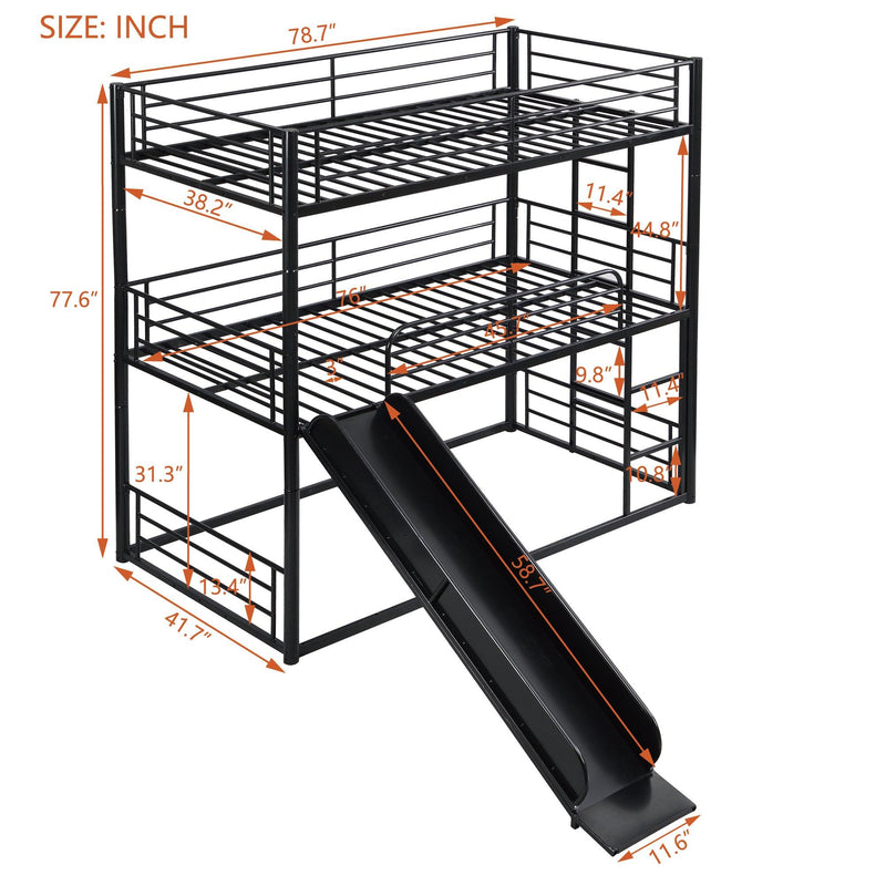 Twin Size Convertible Metal Bunk Bed with Ladders and Slide - Black - Urban Living Furniture (Los Angeles, CA)