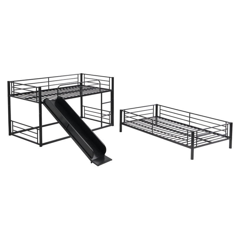 Twin Size Convertible Metal Bunk Bed with Ladders and Slide - Black - Urban Living Furniture (Los Angeles, CA)