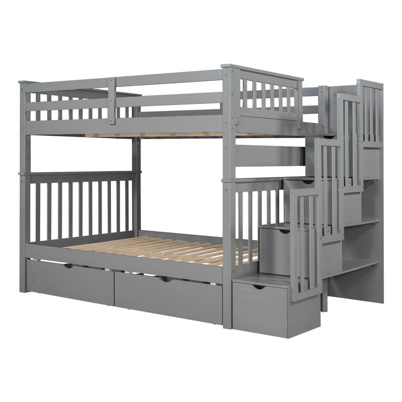 Full over Full Bunk Bed with Shelves and 6Storage Drawers - Gray - Urban Living Furniture (Los Angeles, CA)