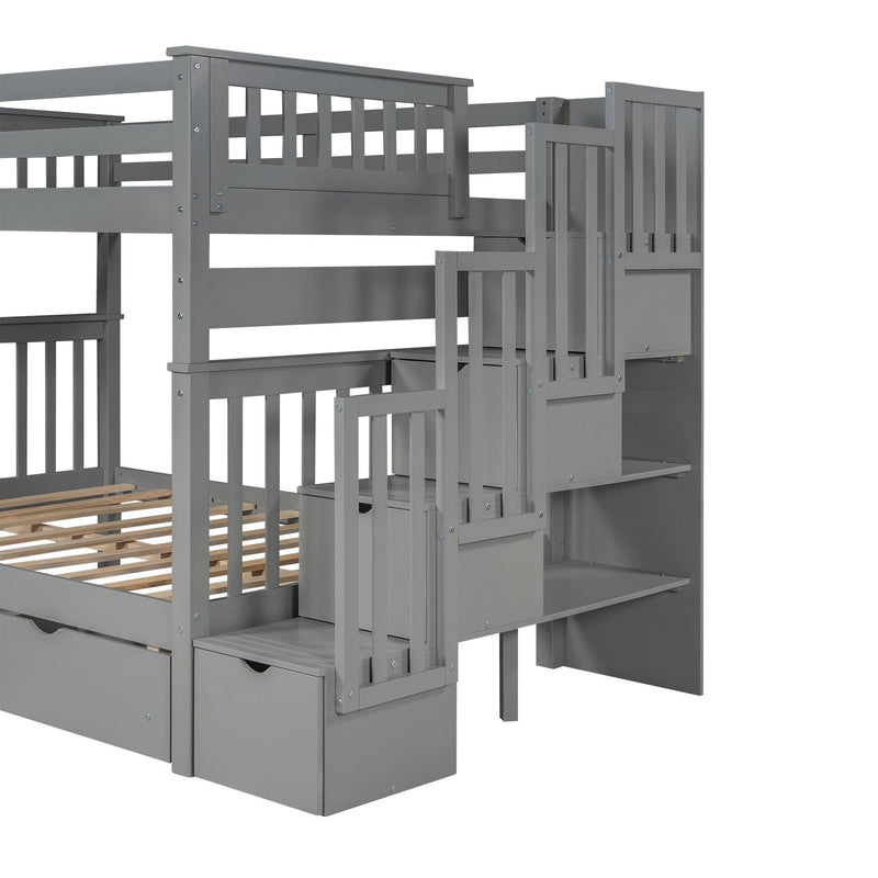 Full over Full Bunk Bed with Shelves and 6Storage Drawers - Gray - Urban Living Furniture (Los Angeles, CA)